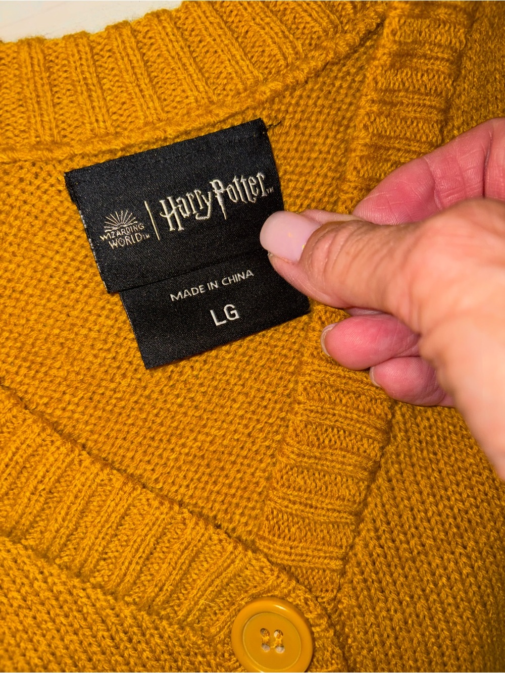 Harry Potter Hufflepuff Mustard Yellow V-Neck Button Cardigan - Picture 7 of 7